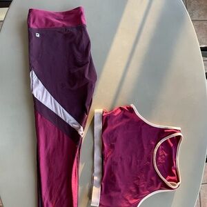 Fabletics yoga top and bottom set, burgundy/pink, XL